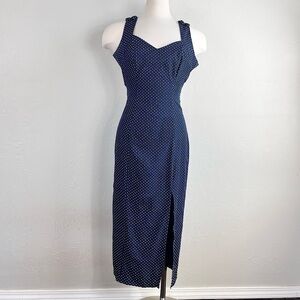Vintage 90s Polka Dot Navy & White Backless Midi Dress